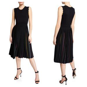 kate spade Black Pleated Midi Dress with Subtle Multicolor Stripes
